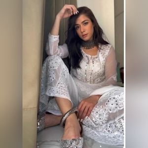 New Indian Lucknow Chikankari Art Mirror Work Sharara Pants For Womens